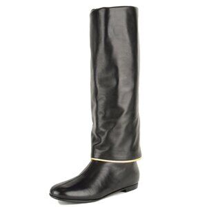 GIUSEPPE ZANOTTI FLAT BOOTS BLACK LEATHER ZIPPER DETAIL KNEE HIGH sz 41 / 10.5